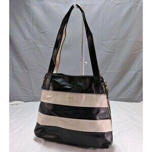 Relic By Fossil Black and Cream Striped Vegan Leather Triple Compartment Tote